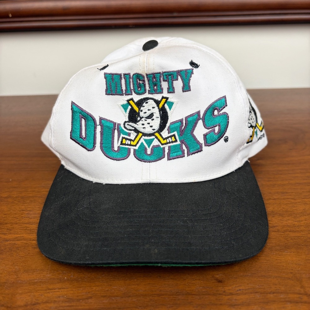Disney Mighty Ducks Hat Mens One Size Vintage NHL Snapback White Black G Cap